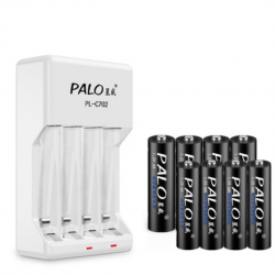 แท่นชาร์จพร้อมถ่านชาร์จAAA , AA ยี่ห้อ PALO รุ่น C702 สำหรับไฟLED แฟลชถ่ายภาพ