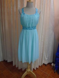 ราตรีสั้นเขียวมิ้นคอพลอยเอวพลอย(ฟรีไซส์)