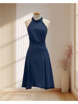 ราตรีสั้นสีกรม คอปีน แขนกุด กระโปรงบาน ไซส์ XL