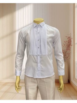 เสื้อเชิตคอปกเล็ก สีขาว แต่งริ้วตรงหน้าอก ไซส์ S