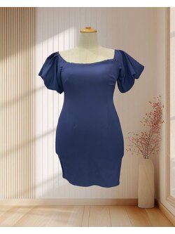 ราตรีสั้นสีกรม แขนบอลลูนจั๊มพ์ ผ้ายืด ไซส์ 2XL