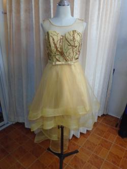 ราตรียาวสีทองหน้าสั้นหลังยาว(ฟรีไซส์) มือ2