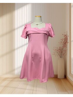 เดรสสั้นออกงานแขนตุ๊กตากระโปรงบานสีชมพู 3XL