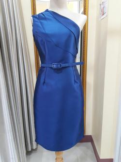 ชุดราตรีสั้นสีน้ำเงินบ่าเดี่ยว+เข็มขัด (S)