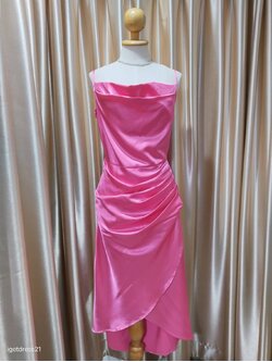 ชุดเดรสยาวสายเดี่ยวถ่วงอกสีชมพู M