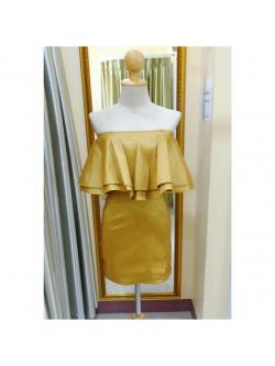 เดรสสั้นเกาะอกสีทองผ้าไหมเทียม (S)