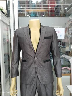 ชุดสูทสีเทาแถบดำผ้าเงา S (AU)