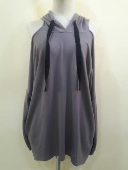 เดรสเปิดไหล่แขนยาวสีเทา(ฟรีไซส์)