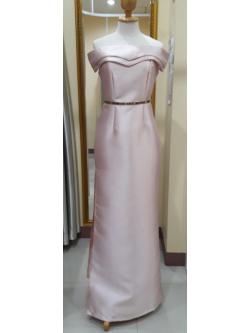 ชุดราตรียาวสีชมพูปาดไหล่ปก2ชั้น (Size : S)