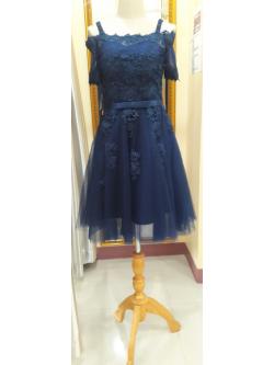 ราตรีสั้นสีกรมท่าปาดไหล่มีเเขนกระโปรงมุ้ง(ฟรีไซส์)