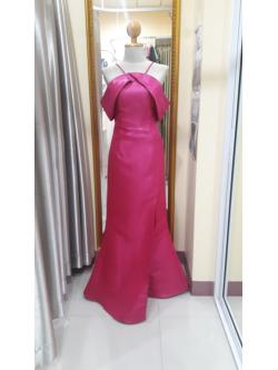 ชุดราตรียาว สีบานเย็นสายเดี่ยว ปาดไหล่(S)