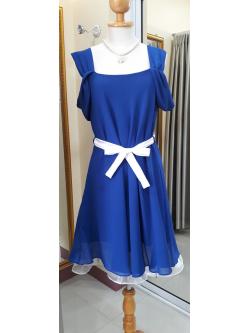 เดรสเปิดไหล่สีน้ำเงิน(ฟรีไซส์)