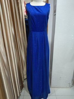 (PRE-LOVED) ราตรียาวสีน้ำเงินแขนกุด กลิตเตอร์ (M)