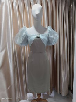 (PRE-LOVED) ราตรีสั้นแต่งผ้าแก้วโบว์อกและแขนL