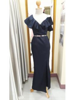 (PRE-LOVED) ราตรียาวสีกรมอกระบาย(S)