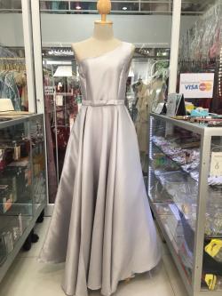 ราตรียาวสีเทาเจ้าหญิงไหล่เดี่ยว+เข็มขัด (L)