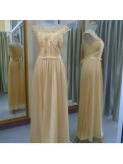 ราตรียาวทองอกปักลูกไม้เอวโบว์(ฟรีไซส์)