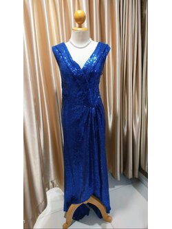 ราตรียาวสีน้ำเงินปาดไหล่สานหลังเลื่อม(ฟรีไซส์)