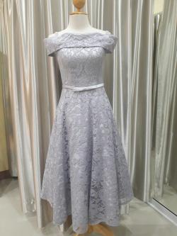 สั้นปาดไหล่ผ้าลูกไม้ทั้งตัวเอวโบว์สานหลัง(ฟรีไซส์) มือ2