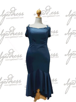 ชุดราตรียาวสีกรมท่าเปิดไหล่มีเเขน (Size : 2XL)