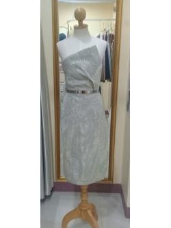 ชุดราตรีสั้นเกาะอกผ้าgliterสีทองอ่อน (S) มือ2