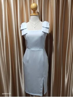 (PRE-LOVED) ชุดราตรีสั้นแขนกุดโบว์ไหล่ใหญ่กระโปรงสอบM