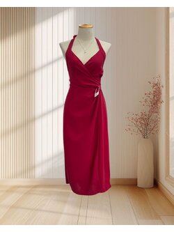 เดรสยาว สีแดง ผูกโบว์ที่คอ โชว์หลัง ไซส์ L