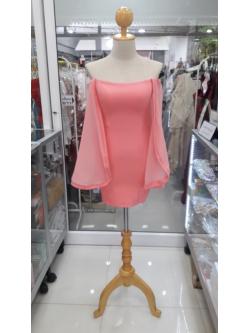 ราตรีสั้นสีชมพูผ้า topshop ปาดไหล่แขนชีฟอง(S)
