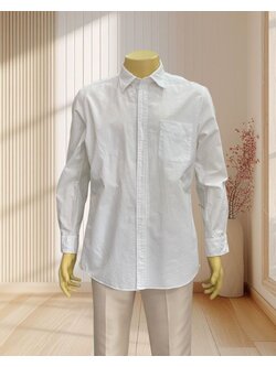 เสื้อเชิตคอปก สีขาว แขนยาว มีกระเป๋าหน้า งานป้าย UNIQLO ไซส์ 6XL