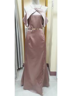 (PRE-LOVED) ชุดราตรียาวสีน้ำตาลโอวัลติน แต่งแขนชายหางปลา ไซส์ XL