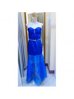 ราตรียาวสีน้ำเงิน ผ้าหนาสานหลังเกาะอก + เข็มขัด (อก 36 เอว30 สะโพก 38)