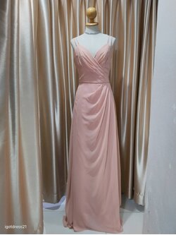 (PRE-LOVED) ชุดราตรียาวชีฟองสายเดี่ยวคู่สีโอโรส S