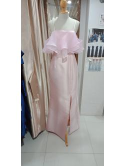 ชุดยาวสายเดี่ยวอกระบายสีชมพู ไซส์S