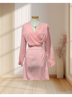 เดรสแขนยาว สีชมพู M