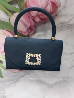 กระเป๋าคลัทซ์หูหิ้วหน้าเพชรสี่เหลี่ยมกรม+โซ่