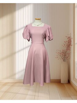 เดรสผ้าบาร์บี้แขนบอลลูน สีชมพู ไซส์ L