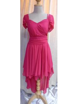 ราตรีหน้าสั้นหลังยาวสีชมพูบานเย็นผ้าชีฟองสม็อคหลัง