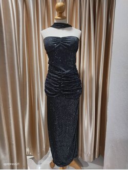 ชุดเดรสกลิตเตอร์สีดำ+ผ้าพันคอ M