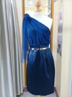 ชุดราตรีสั้นอกมุ้งผูกโบว์ที่บ่าสีกรม(L)