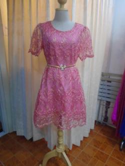 ราตรีสั้นชมพูปักดิ้นทอง+เข็มขัดทอง(2XL)