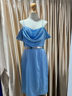 (PRE-LOVED) ราตรีสั้นสายเดี่ยวคอถ่วง3ชั้น ระบายอ้อมแขน เครปซาติน XL มือ2