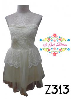 ราตรีสั้นเกาะอกสีครีม(ฟรีไซส์)