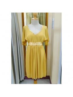 ราตรีสั้นเหลืองเอวพลอย สม๊อคหลัง (อก38 เอว32 สะโพก ฟรีไซส์)