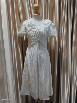 เดรสสั้นสีครีม แขนตุ๊กตา ปกระบาย ผูกโบว์ ฟีลสาวน้อยโลลิต้า ไซส์ S