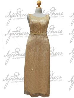 ราตรียาวสีทองแขนกุดอกซีทรูปักเลื่อมกลิตเตอร์ (2XL) มือ2