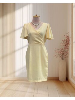 ชุดราตรีสั้นคอวีป้ายแขนระบายกระโปรงทรงสอบL