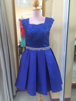 น้ำเงินสั้นหนาอกเลื่อมแขนเลื่อมเอวเพชร(ฟรีไซส์)