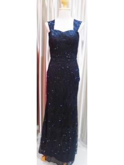 (PRE-LOVED) ราตรียาวสีดำปักเลื่อมมีเข็มขัด(สานหลัง ฟรีไซส์) มือ2