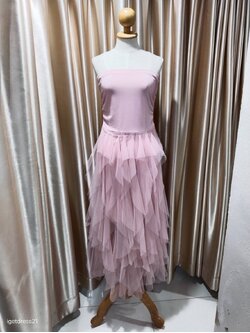 ชุดเกาะอกกระโปรงมุ้งยาวสีชมพู XL