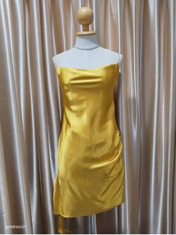 ชุดเดรสสั้นคอถ่วงสานหลังสีเหลือง S